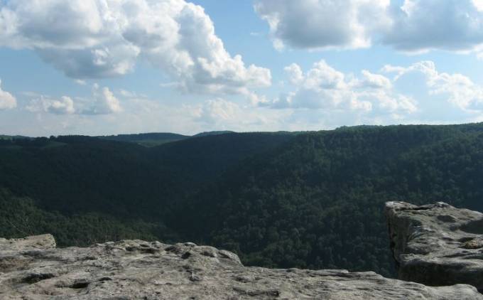 cloudy sky over forest from an overlook
