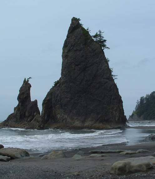 Large rock outcropping along the beach