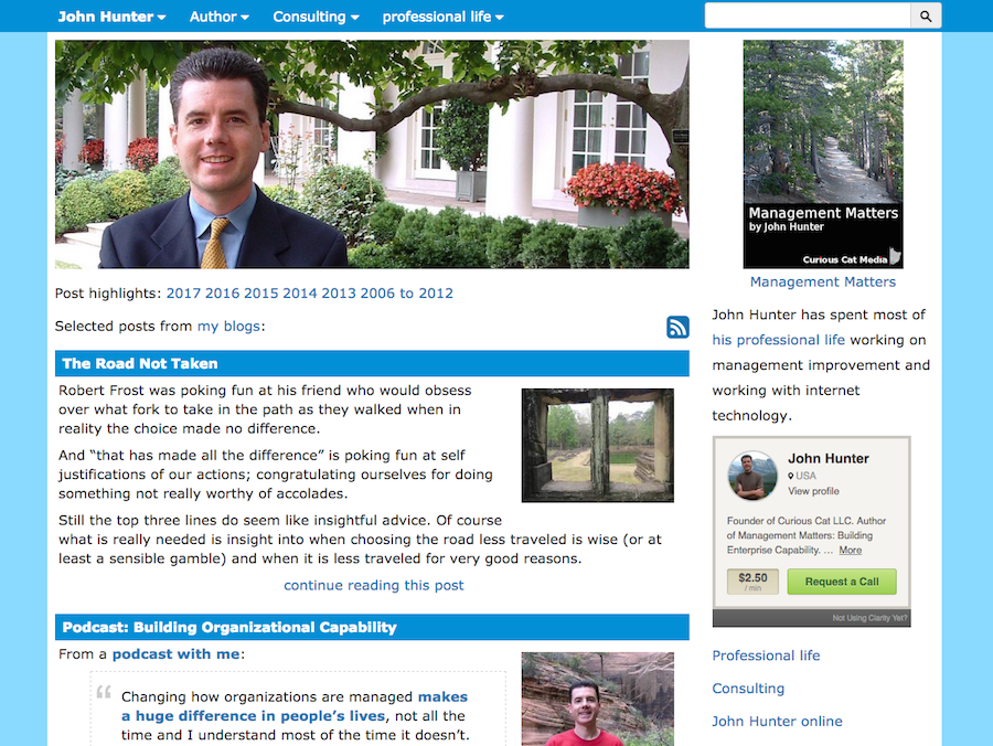 An image of the johnhunter.com home page