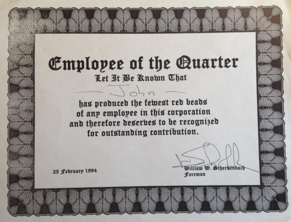 award certificate - employee of the quarter